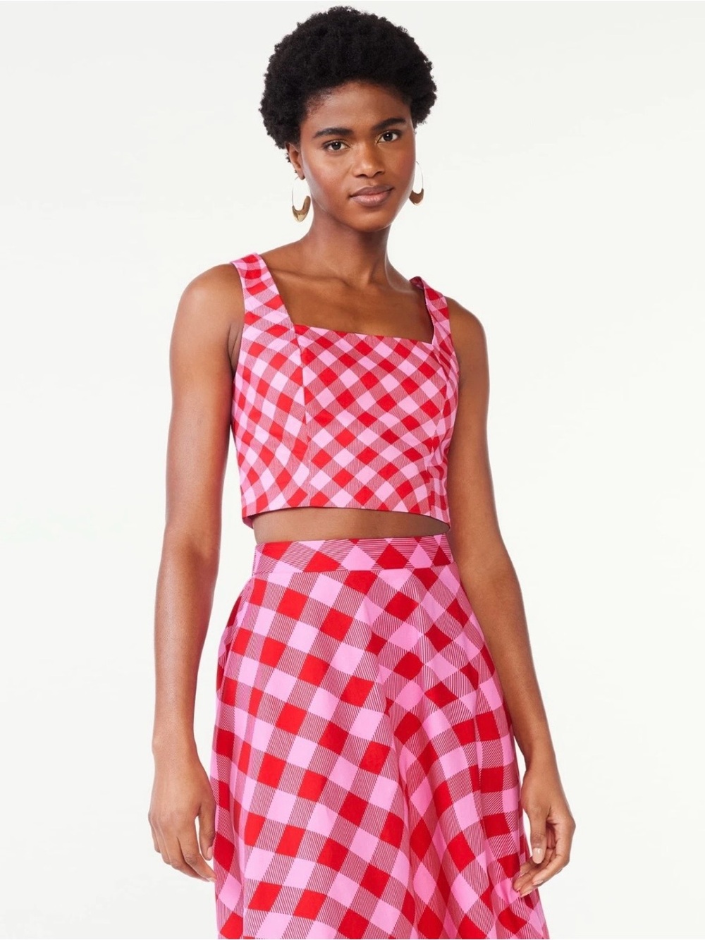 Scoop XL (16-18) Pink & Red Gingham Crop Top and Skirt Set